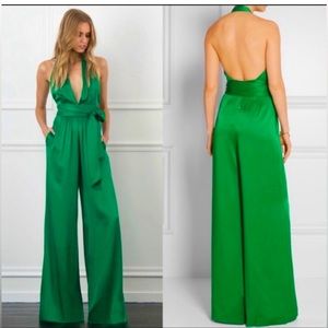 NWT Rachel Zoe emerald green halter 70s jumpsuit